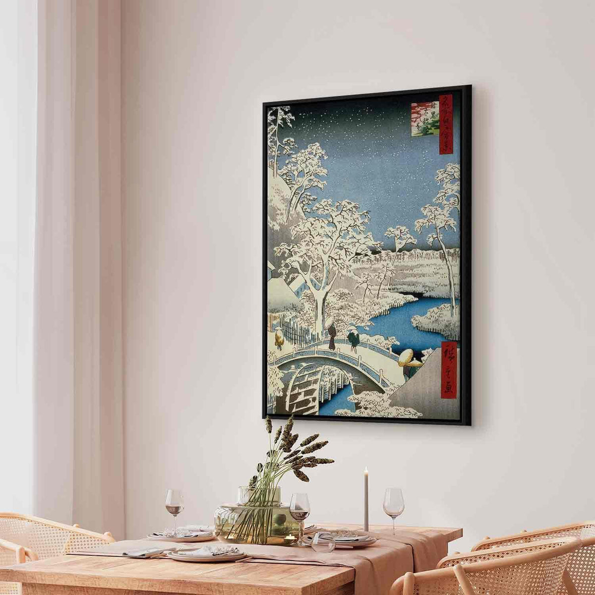 Leinwandbild - Utagawa Hiroshige – Drum bridge and Setting Sun Hill at Meguro