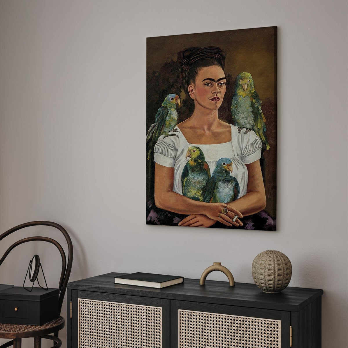 Leinwandbild - Frida Kahlo – Me and My Parrots