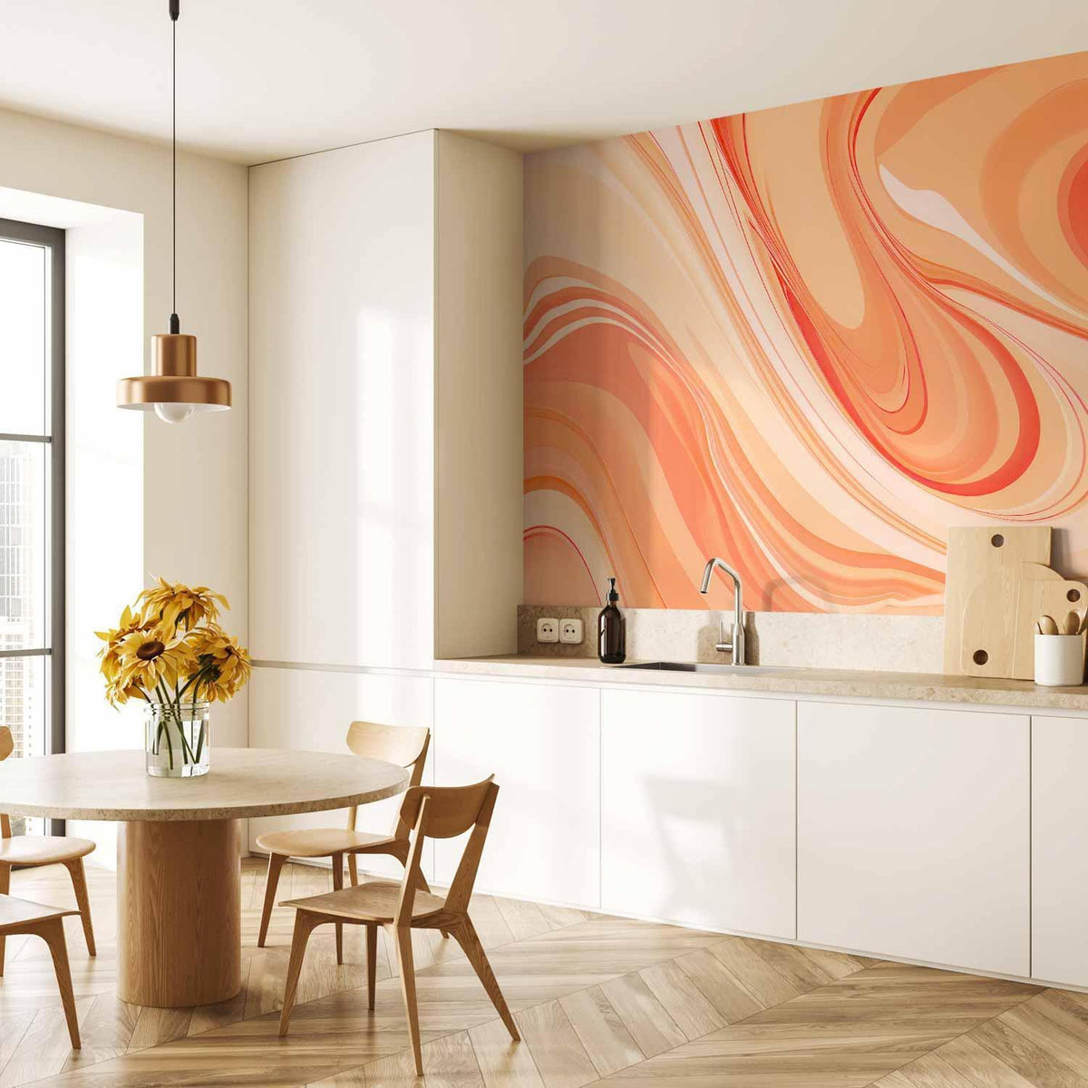 Fototapete - Peach Abstraction - Abstraction with Smoothly Transitioning Colors in Orange Tones