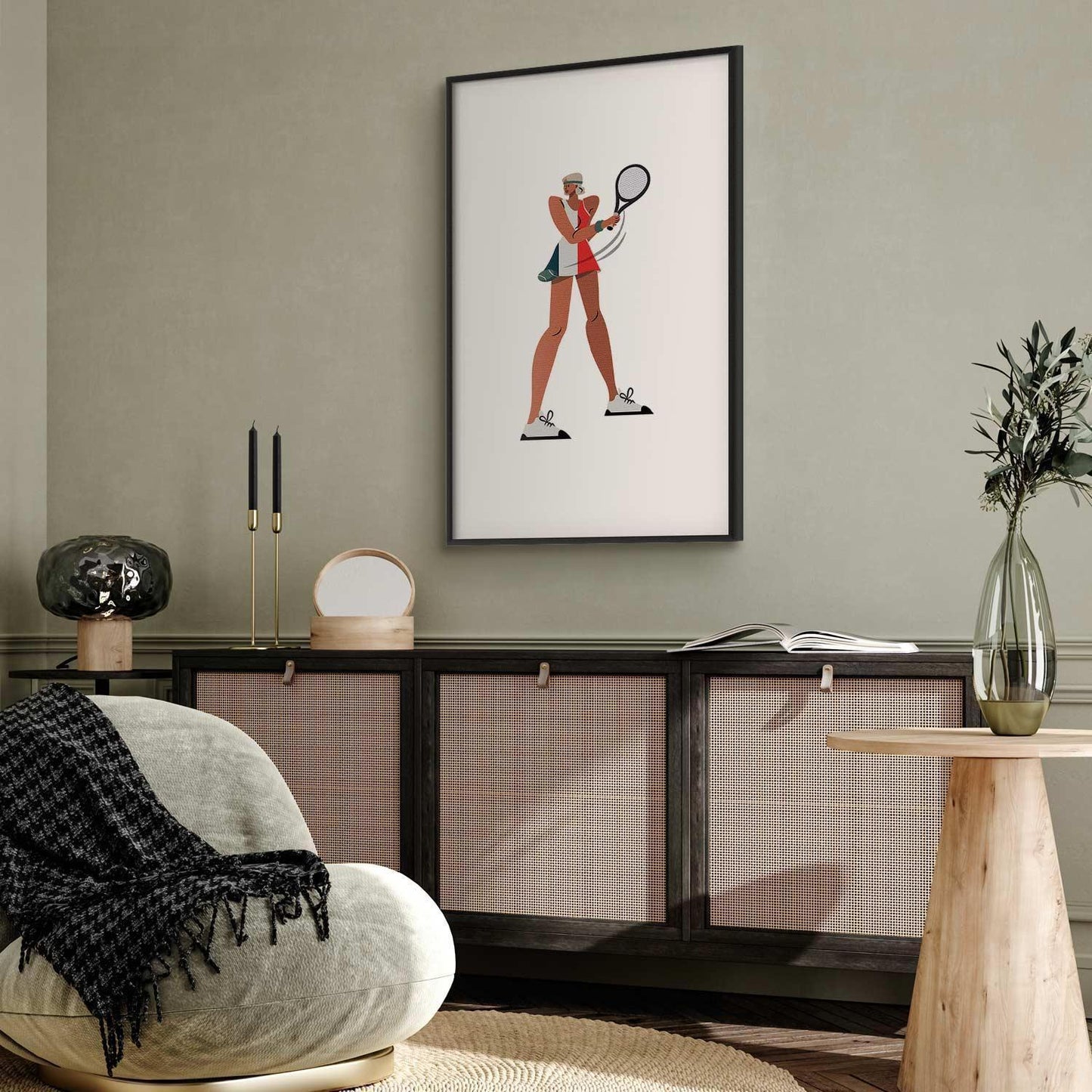 Poster - Tennis Player with a Racket on a White Background - Illustration