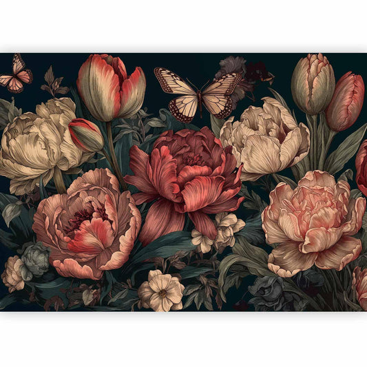 Fototapete - Flowers on a turquoise background