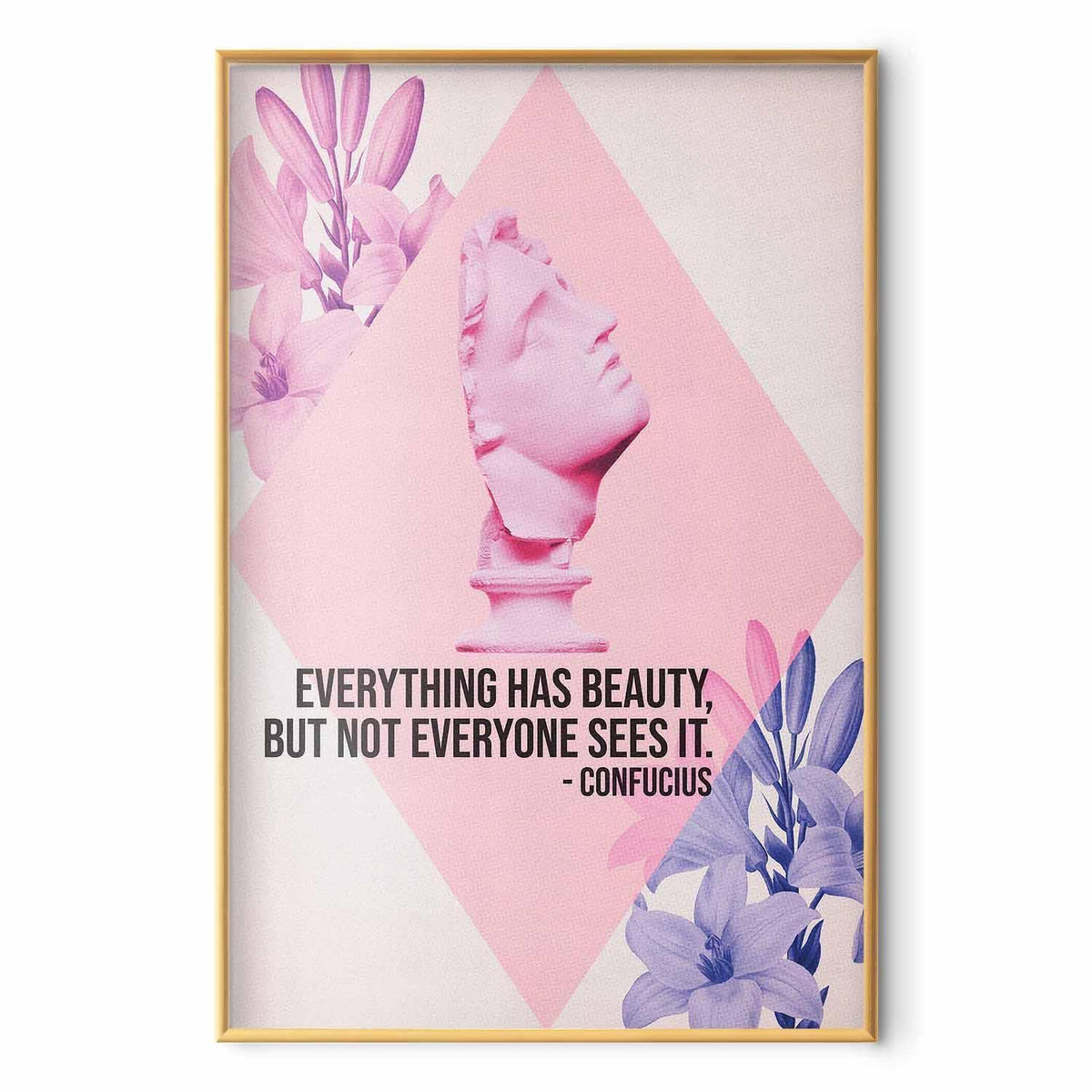 Poster - Confucius on Beauty - a bust in pink with flowers and a quote