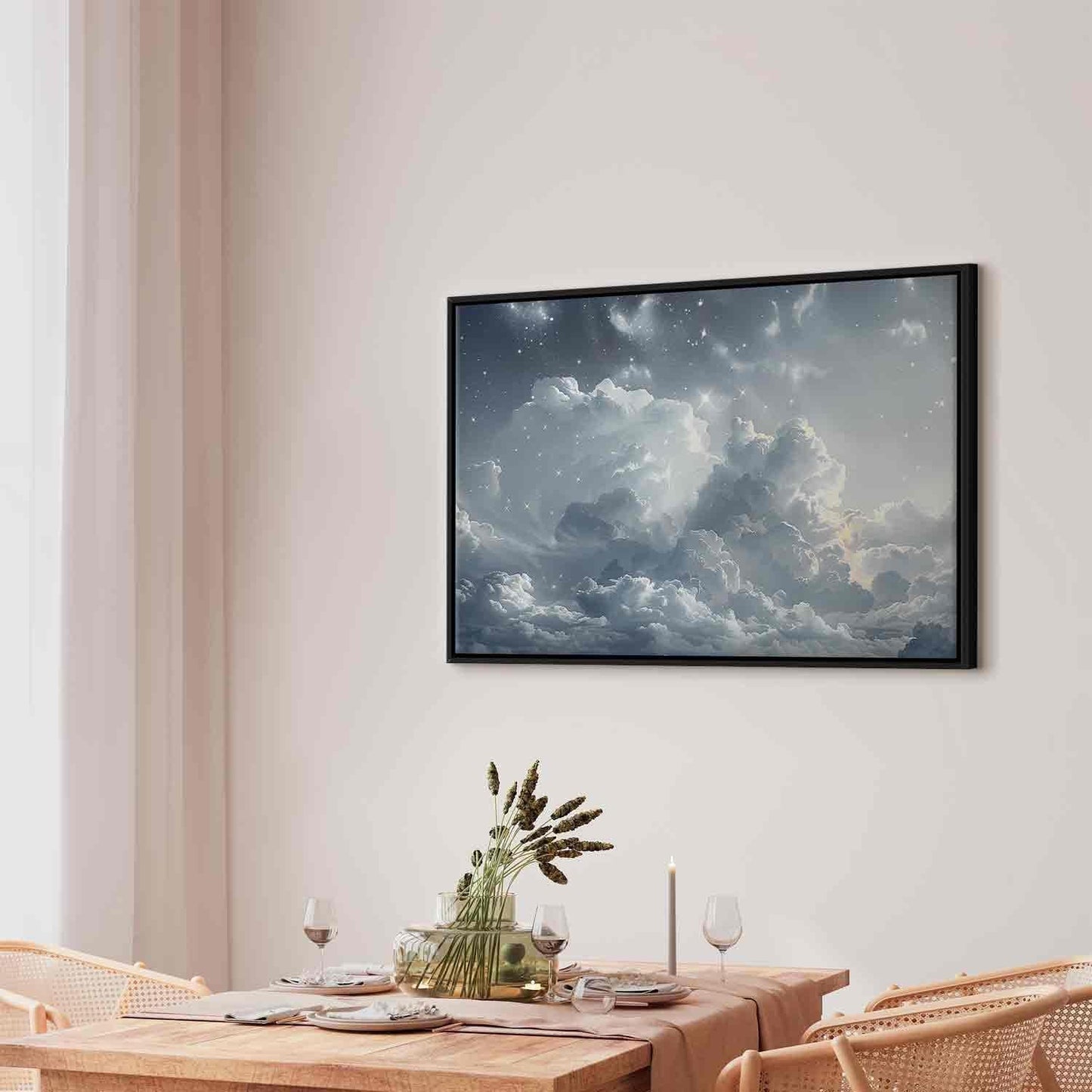 Leinwandbild - Astral Calm: Stars Scattered Over Delicate Clouds Artgeist