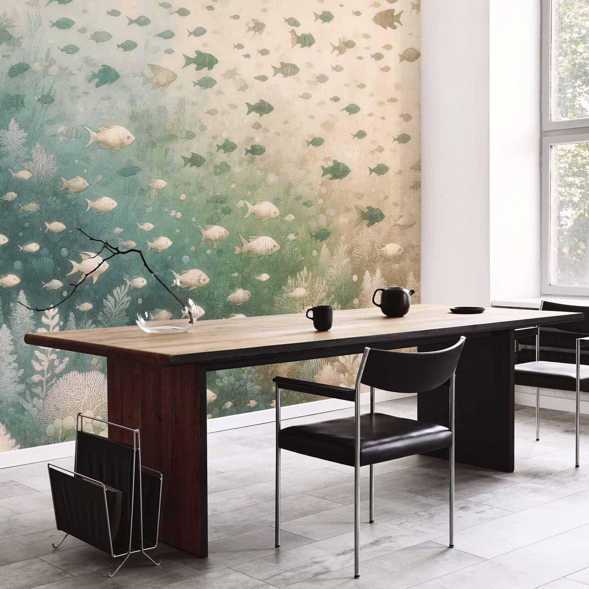 Fototapete Korallenriff – Fische und Meerespflanzen in Mintgrün