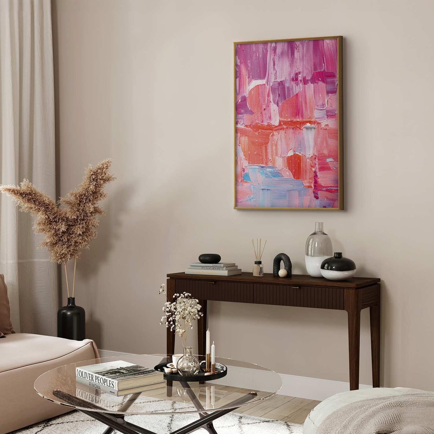 Poster - Colorful Strokes - intense shades of pink and purple on canvas Artgeist