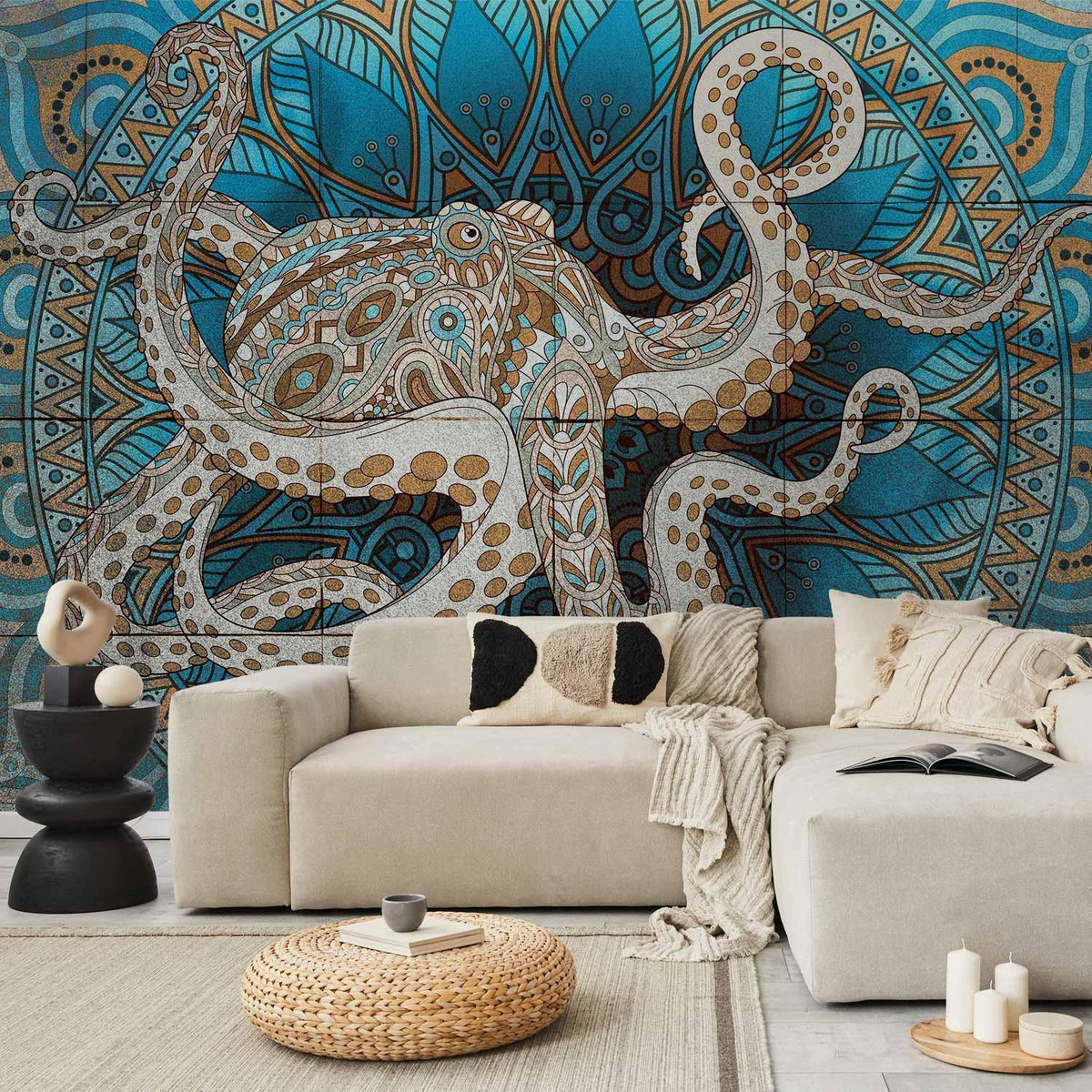 Fototapete Zen Octopus – Mandala-Krake in meditativer Pose