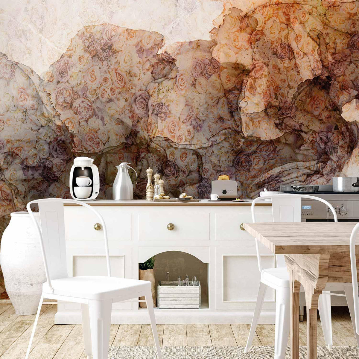 Fototapete Rosen Gewebt - Romantische Rosenmotive in sanften Farbtönen