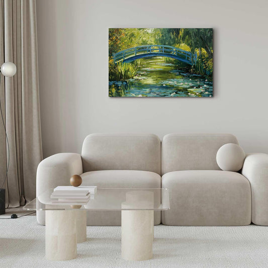 Leinwandbild - Impressionist bridge - painting of a bridge against a picturesque background