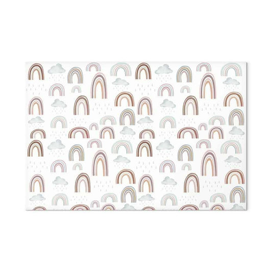 Leinwandbild - Rainbows After the Storm - Rainbows of Various Sizes in Pastel Hues Among Rain Clouds in a Gray-Blue Shade