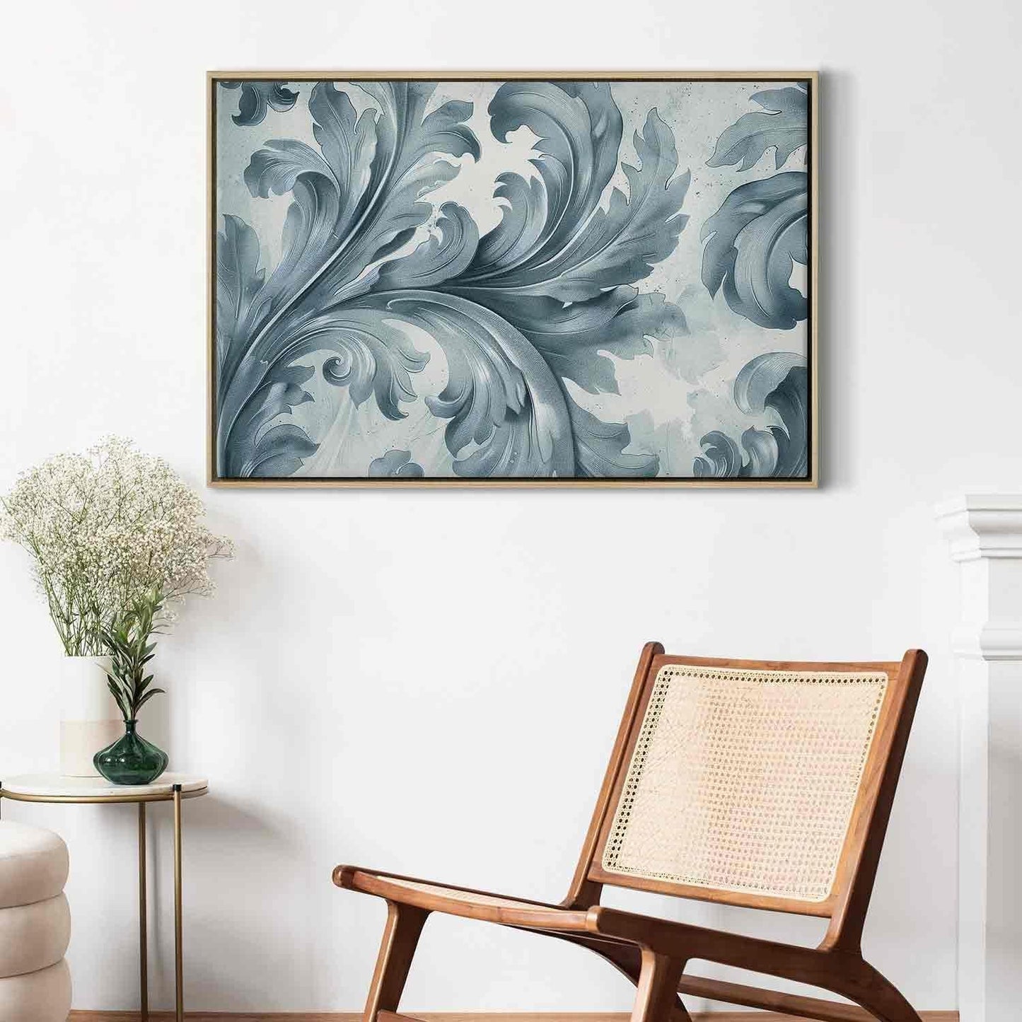 Leinwandbild - Stone Baroque Ornaments in Light Shades of Gray-Blue Artgeist