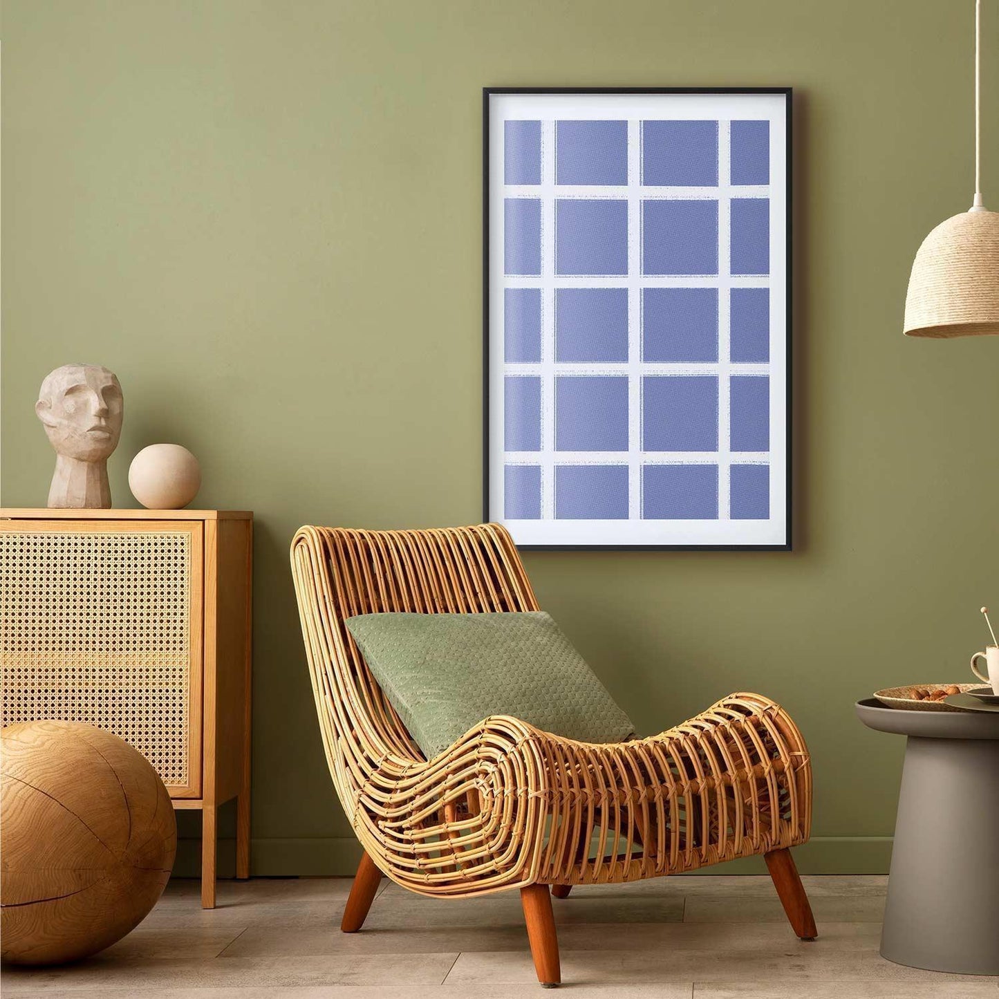 Poster - White Lines - a grid with large gaps on a blue background Artgeist