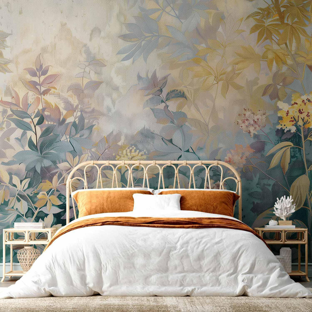 Fototapete - Tapestry Pattern with a Meadow and Flowers Kilim with a Spring Motif