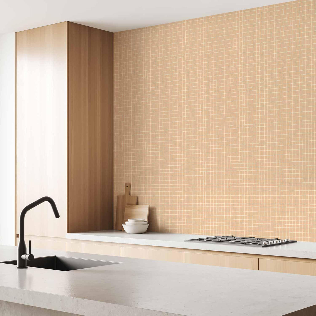 Tapete - Waving Lines - Creamy Grid on a Noisy Pastel Background