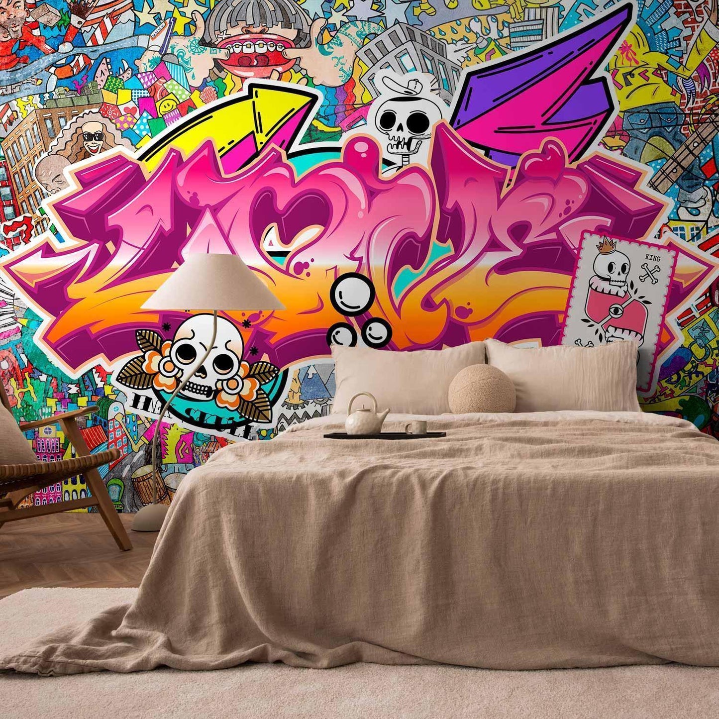 Fototapete - Street art - abstract urban colour graffiti mural with lettering Artgeist