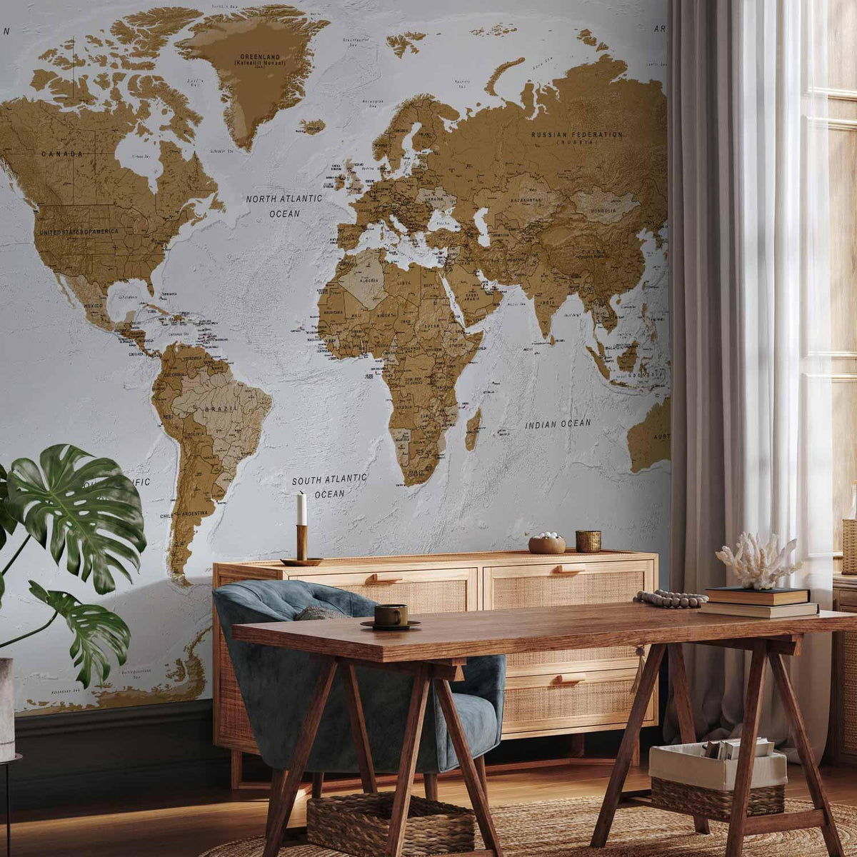 Fototapete - World Map: White Oceans
