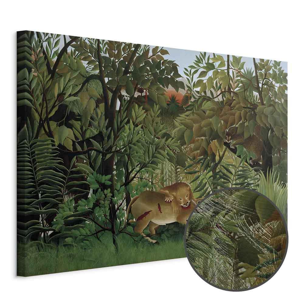 Leinwandbild - Henri Rousseau – Le Lion ayant faim se jette sur l'Antilope