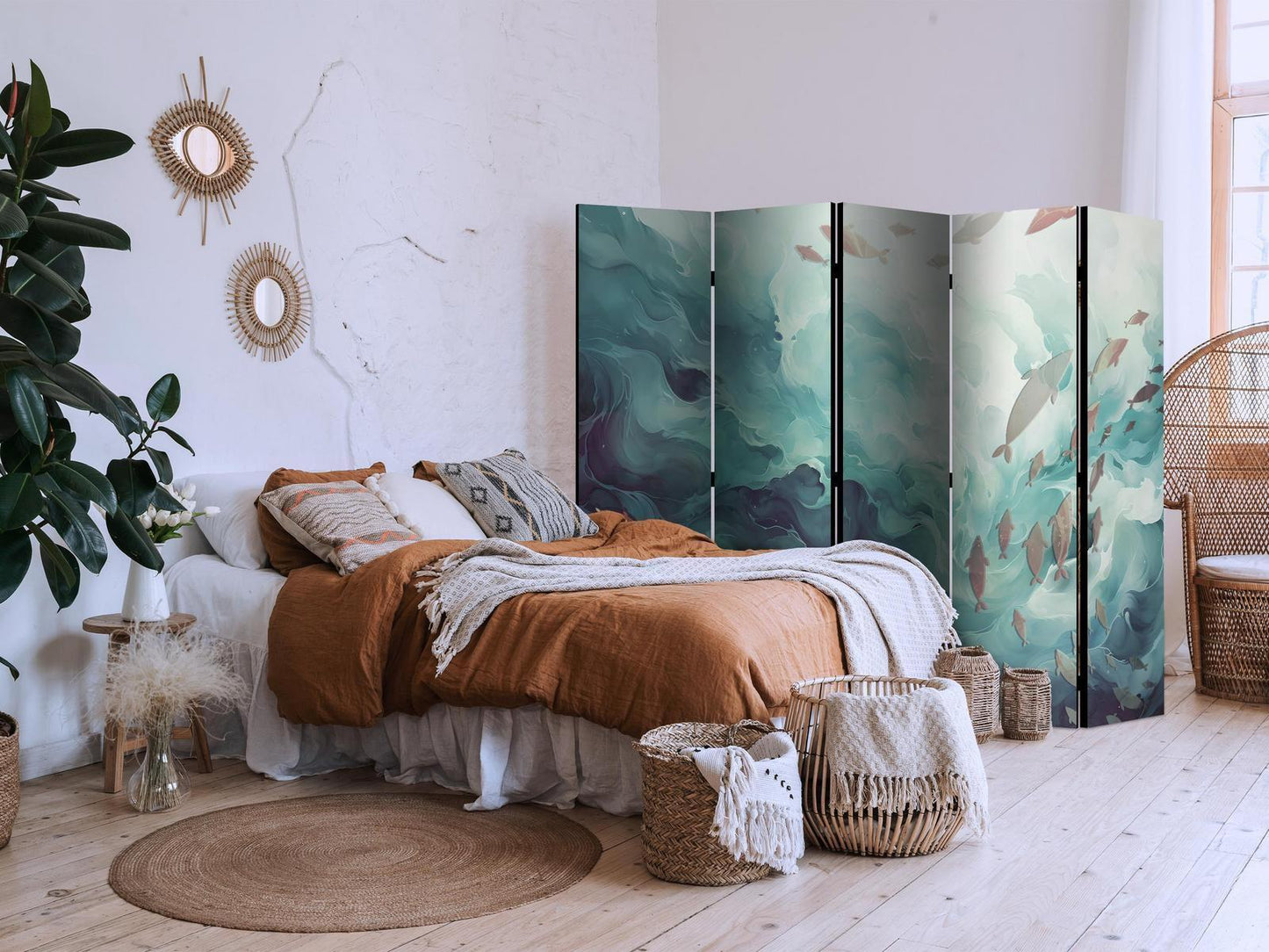 Paravent - Three Schools of Fish - Fish in Muted Colors Swimming in Groups in Oceanic Depths Artgeist