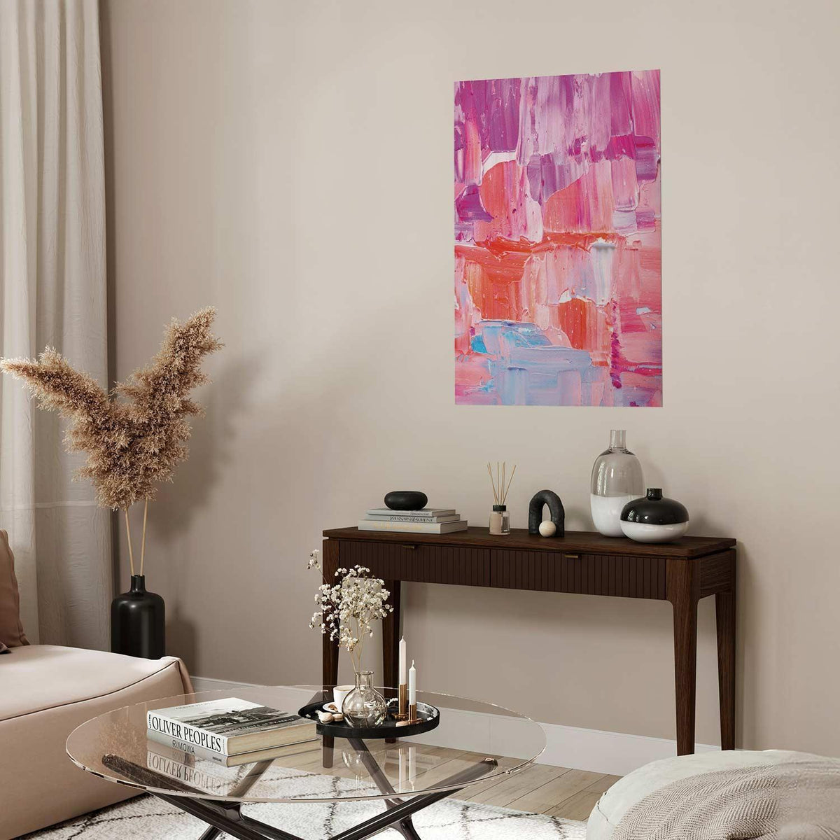 Poster - Colorful Strokes - intense shades of pink and purple on canvas