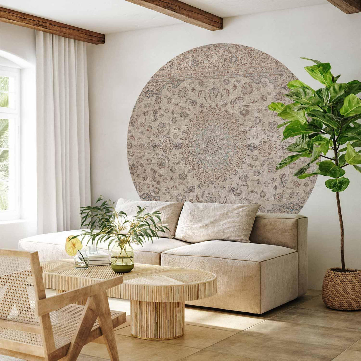 Runde Fototapete - Sand carpet - worn Persian carpet with rich decorative motifs