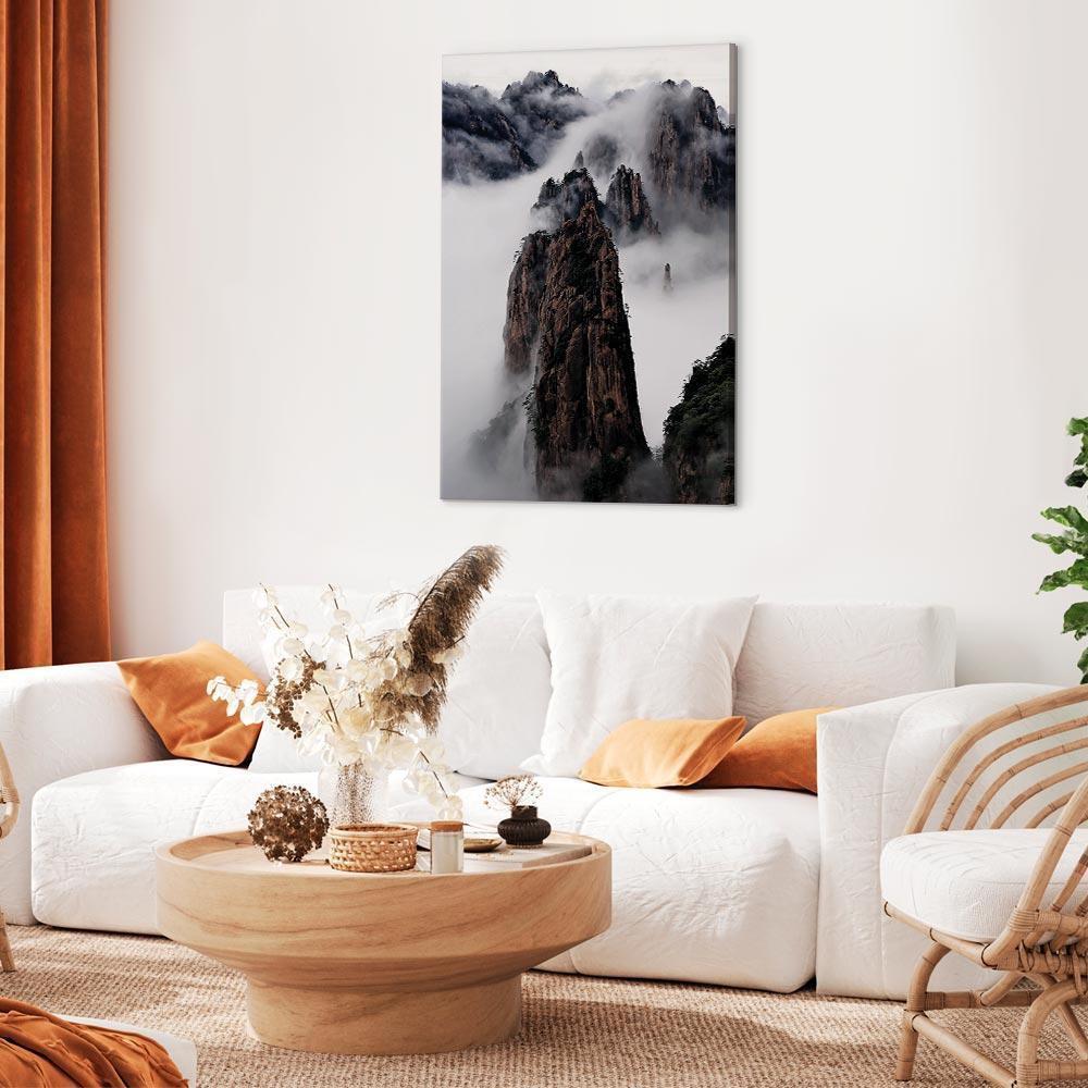 Leinwandbild - High Mountains in Mist (1-part) - Landscape of Clouds Amid Rocks