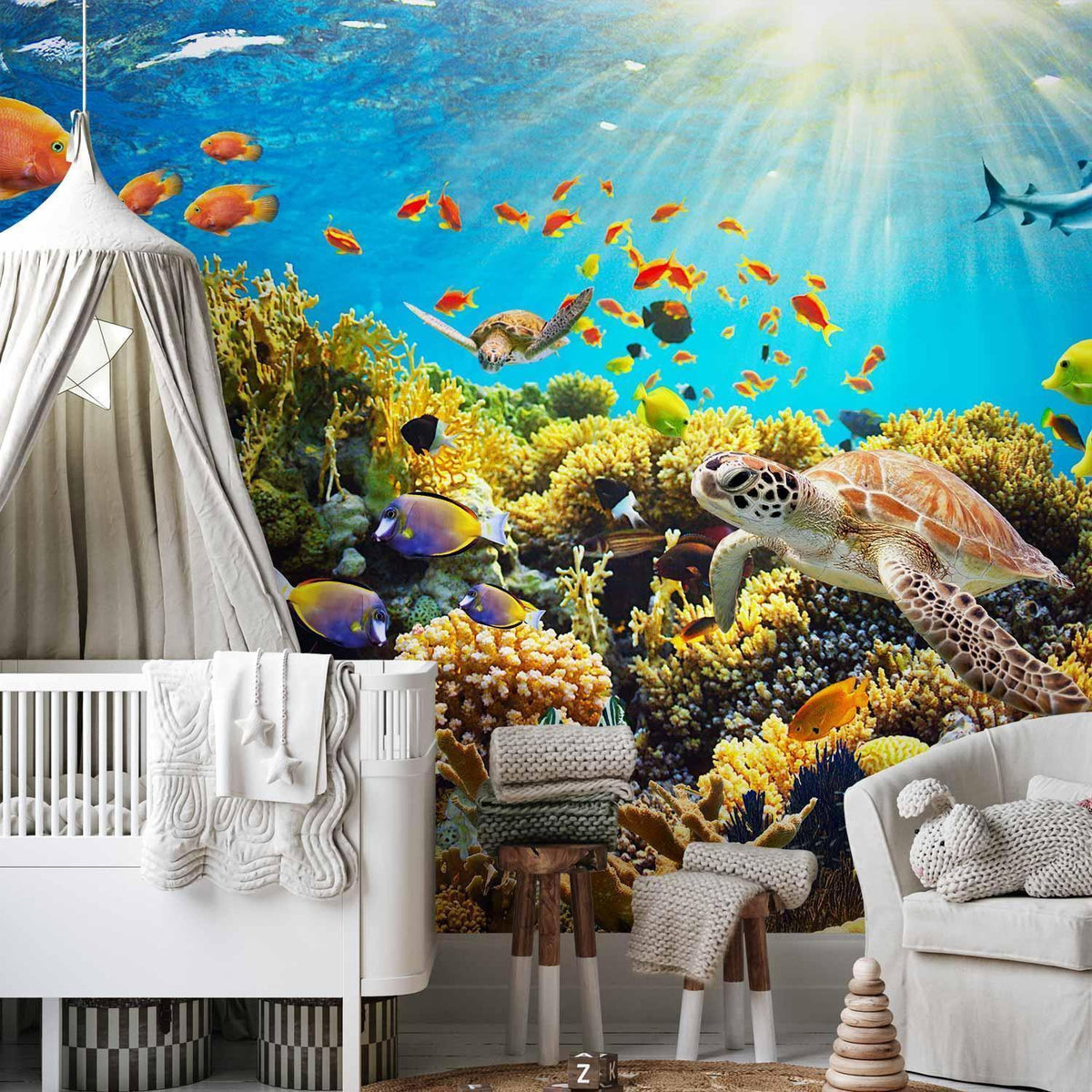 Fototapete Unterwasserwelt – Bunte Fische & Meereslandschaft