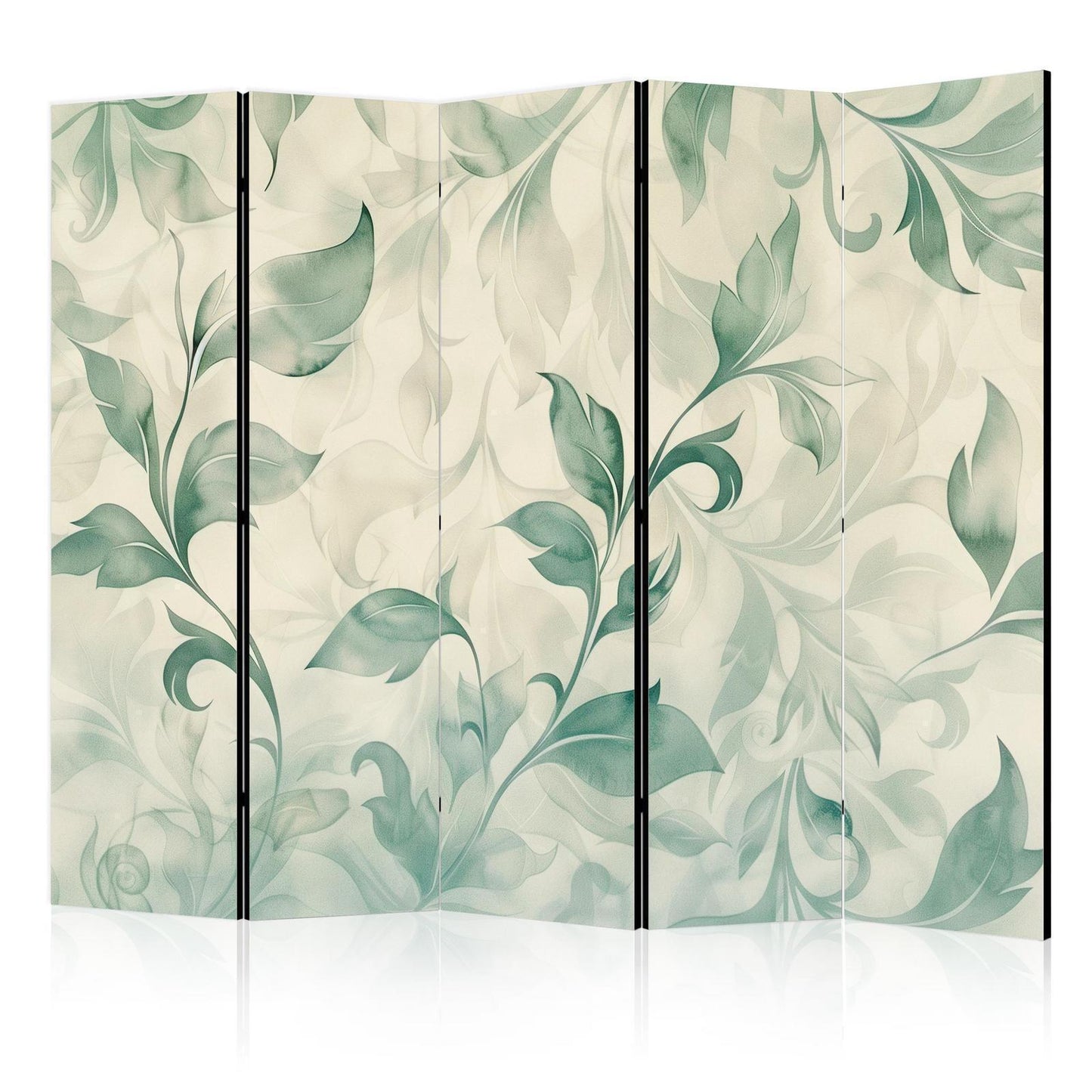 Paravent - Watercolor Botanical Motif - Delicate Green-Beige Leaves Artgeist