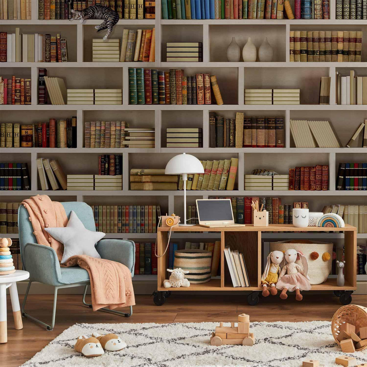 Fototapete Bücherregal – Vintage Bibliothek mit antiken Büchern