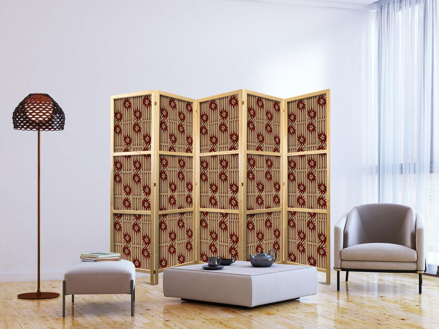 Japanischer Paravent - Predatory Streaks - Red Abstract Shapes Inspired by Tribal Artgeist