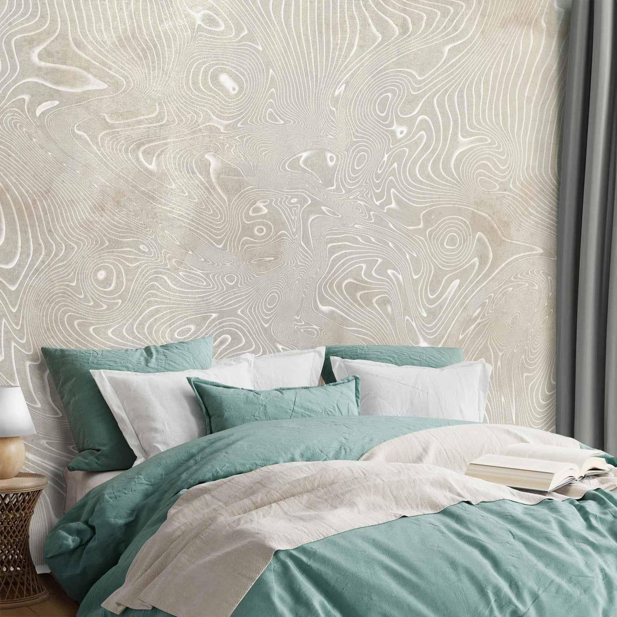 Fototapete - Flowing shapes - abstract beige and white background in patterned compositions