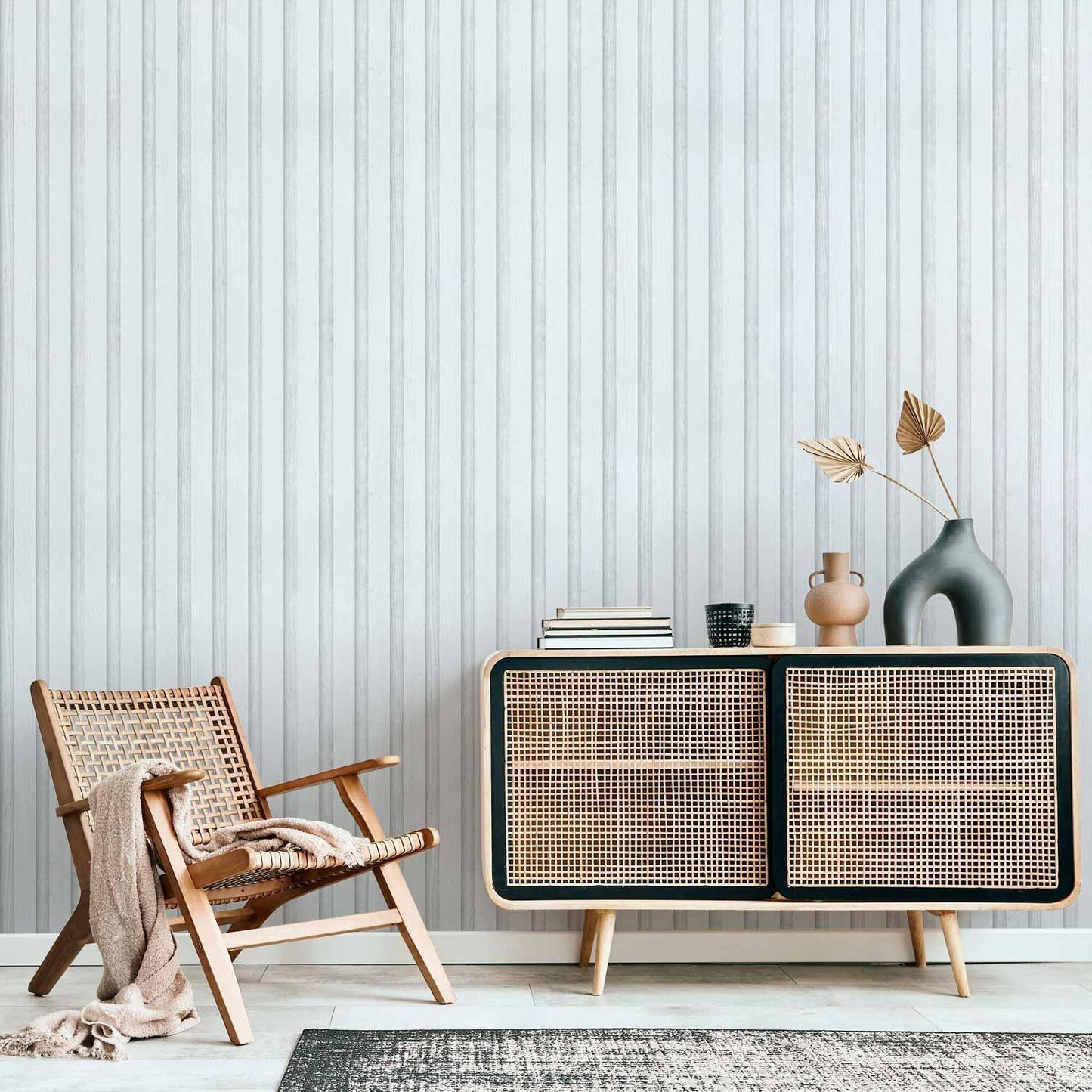 Tapete - Wooden Texture - Symmetrical vertical lines on a white background