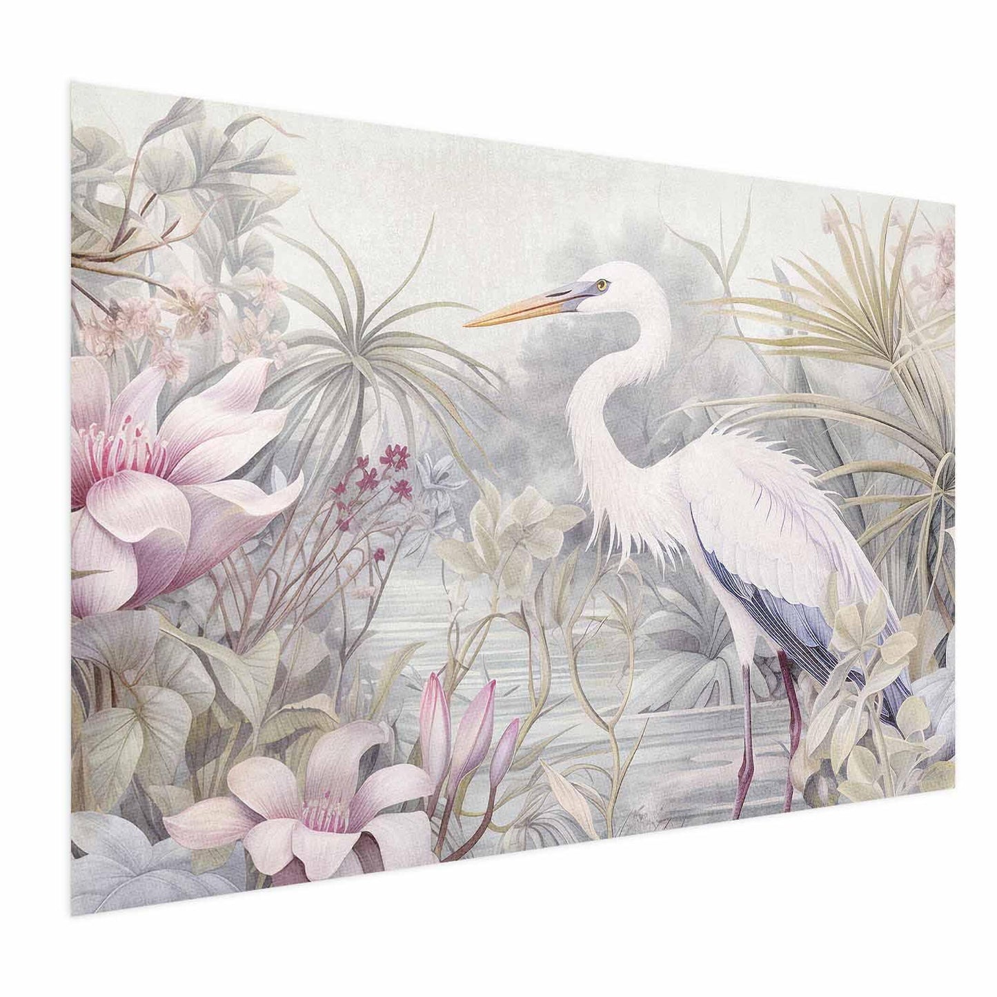 Poster - Heron Wading in a Pond - illustration in light colors Artgeist
