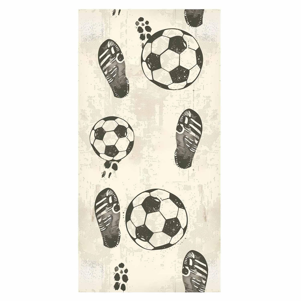 Tapete - Traces and Balls - Black-and-white soccer motifs on a beige background