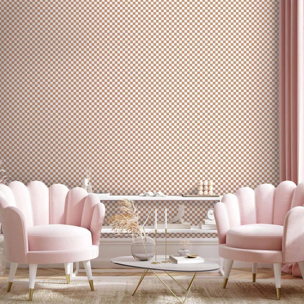 Tapete - Checkerboard Pattern - Brown-White Grid with a Subtle Noise