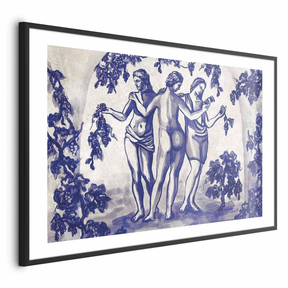 Poster - Ancient Vineyard - three women in a portal painted in blue ink