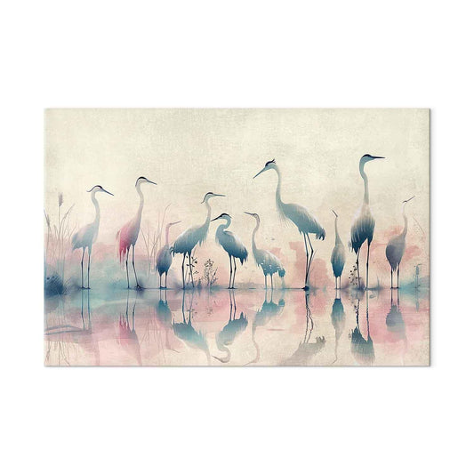 Wandbild XXL - Birds by the lake - herons painted in watercolour in delicate grey and pink colours