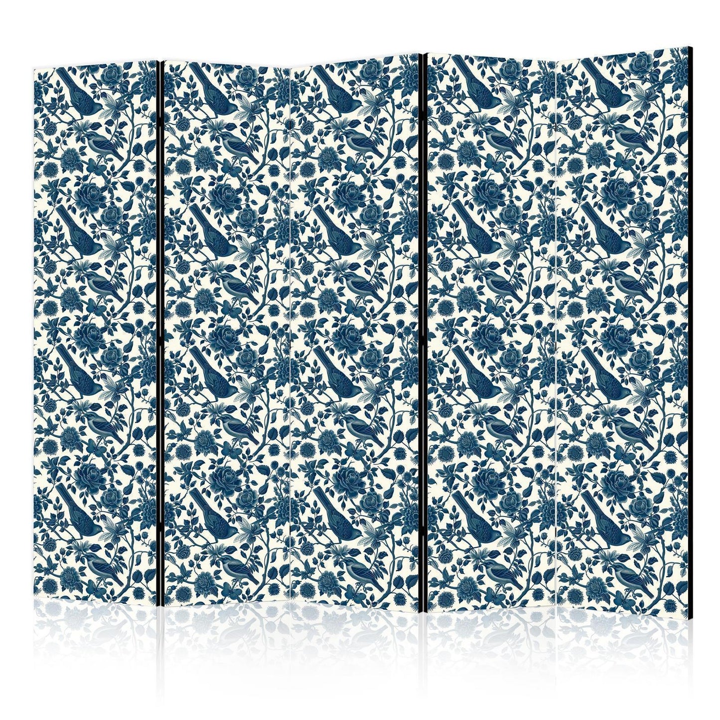 Paravent - Rose Vines - Monochromatic Blue Birds Resting Among Roses Artgeist
