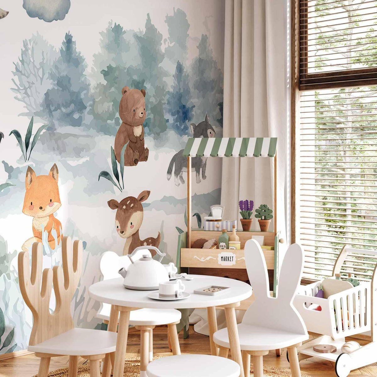 Fototapete Waldtiere - Aquarell Illustration für Kinderzimmer