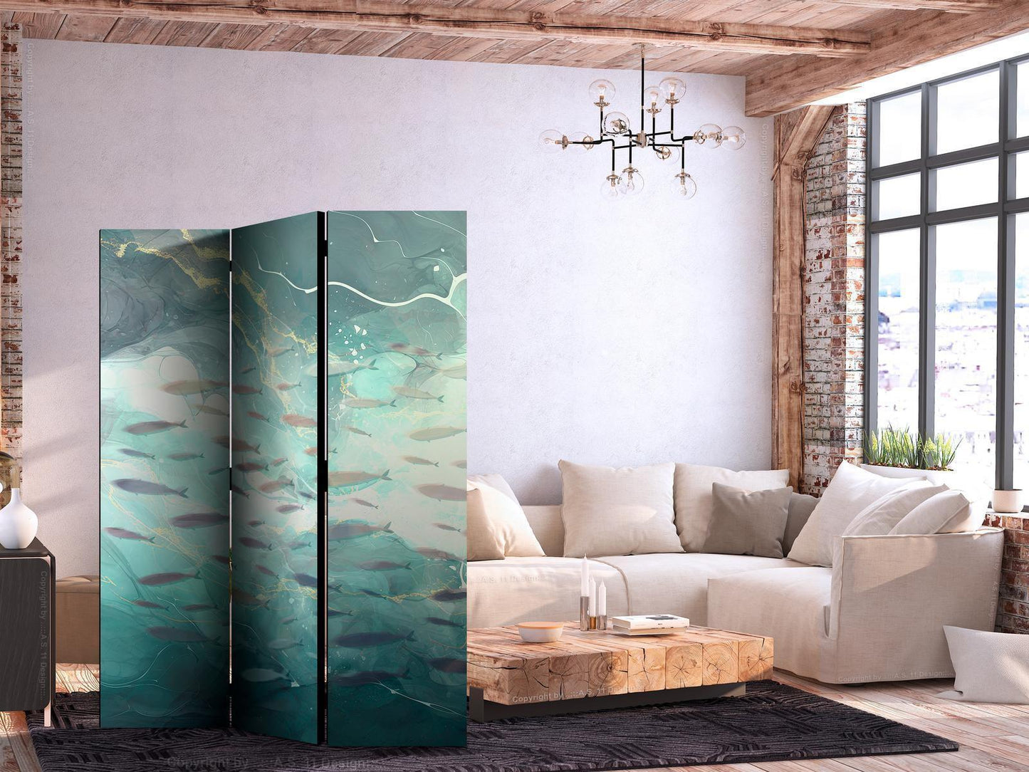 Paravent - Escaping Fish - Very Fast Swimming Fishes in Muted Colors Among Sea Depths Artgeist