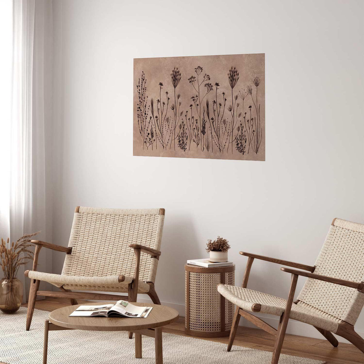 Poster - Field Flowers - black plants on a lime wash background