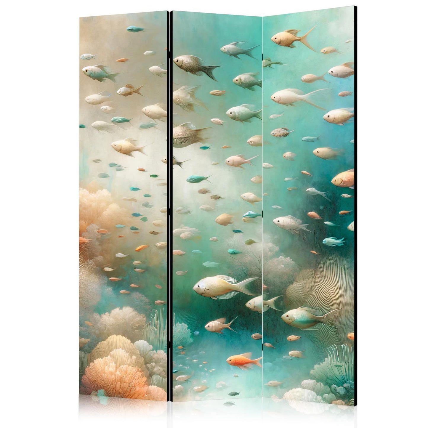 Paravent - Spectacular Underwater Landscape - Fish in an Underwater World in Turquoise Blue Beige and Delicate Orange Colors Artgeist