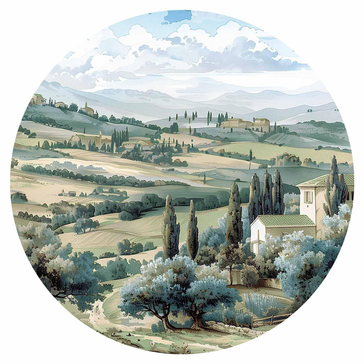 Runde Fototapete - Landscape with sunny green fields