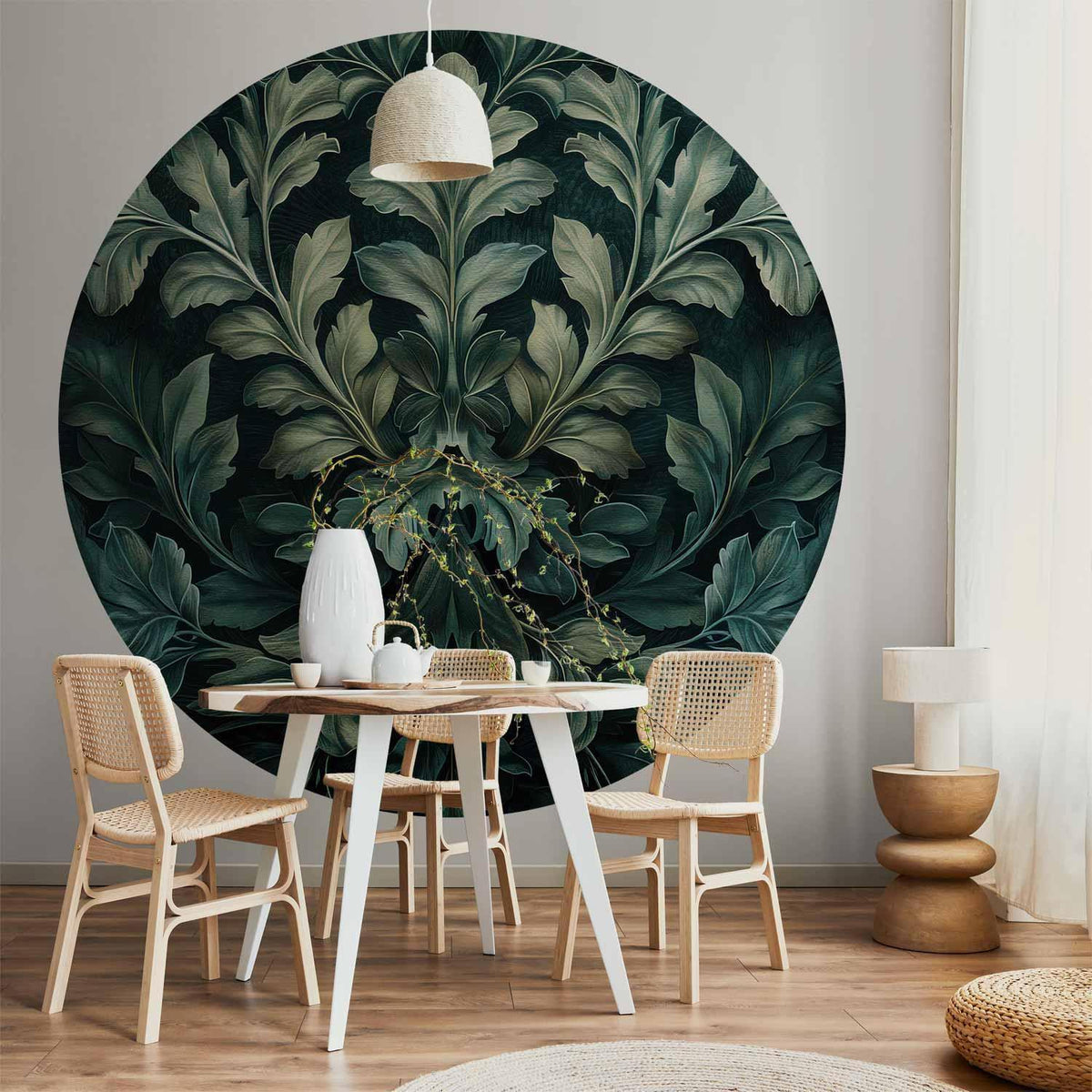 Runde Fototapete - Victorian leaves in dark greens