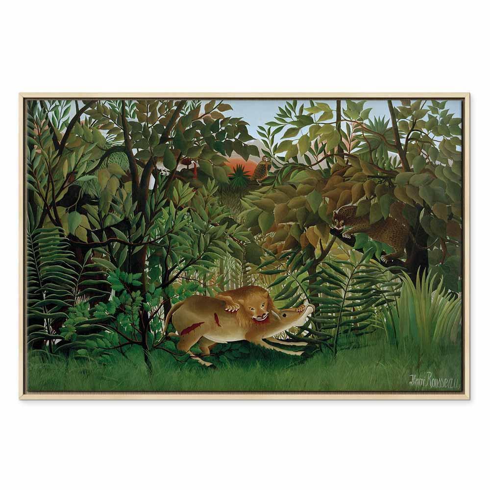 Leinwandbild - Henri Rousseau – Le Lion ayant faim se jette sur l'Antilope