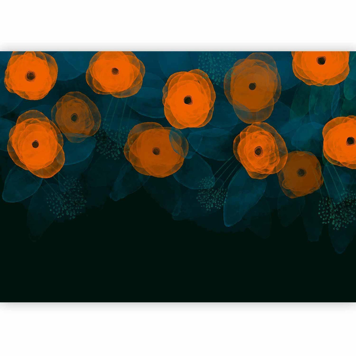 Fototapete - Watercolour composition - orange patterns on a delicate leaf background