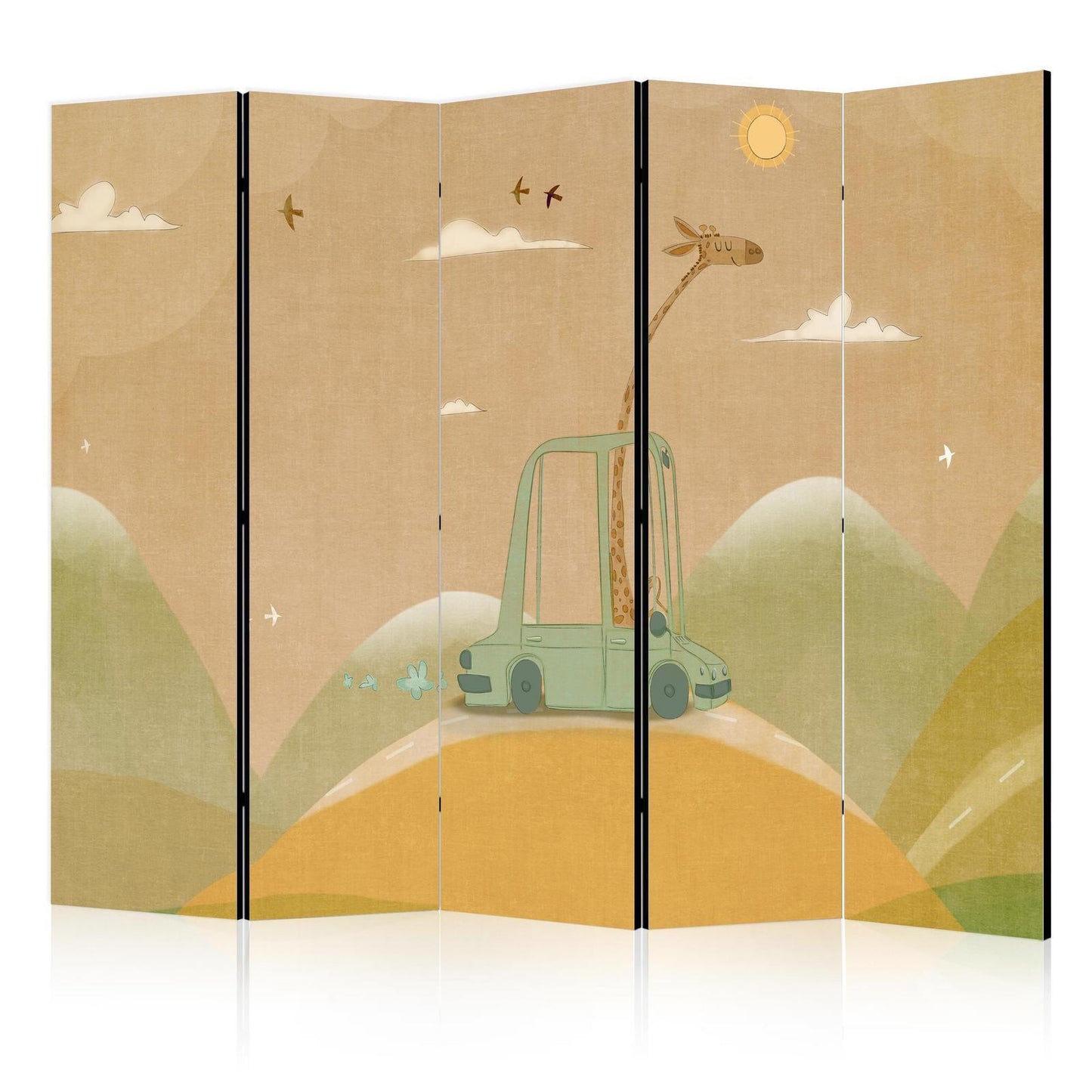 Paravent - Dreamy Traveler - Giraffe Driving a Car on a Beautiful Sunny Day Artgeist