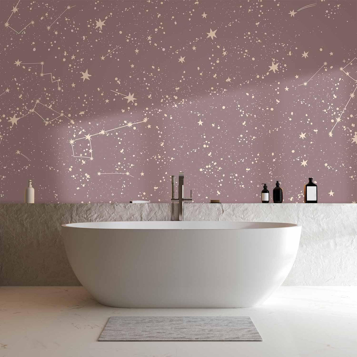 Fototapete - Night Sky - Artistic Constellations and Stars in Pastel Shades