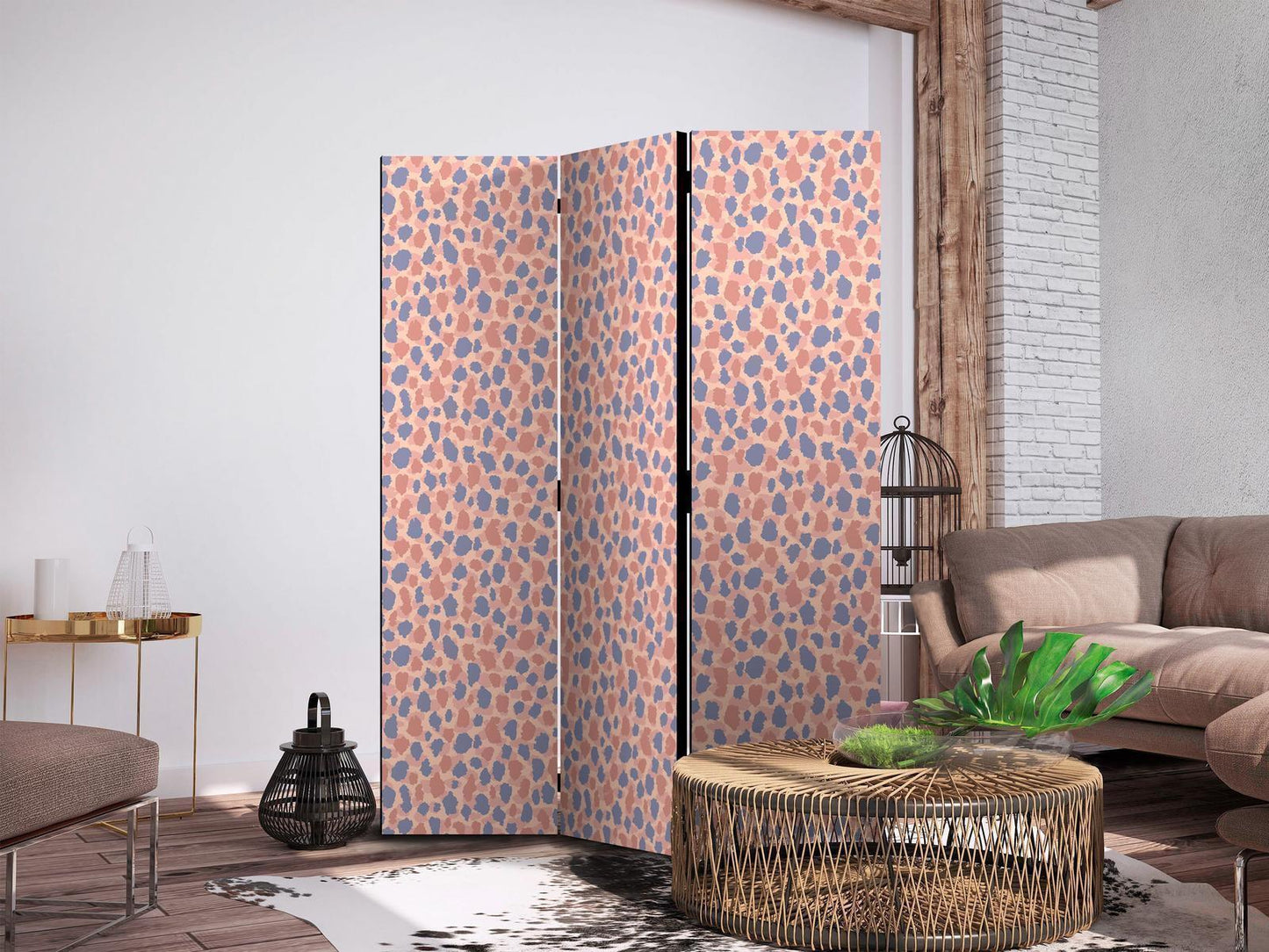 Paravent - Giraffe Pattern - Colorful Animal Pattern in Blue-Pink Spots Artgeist