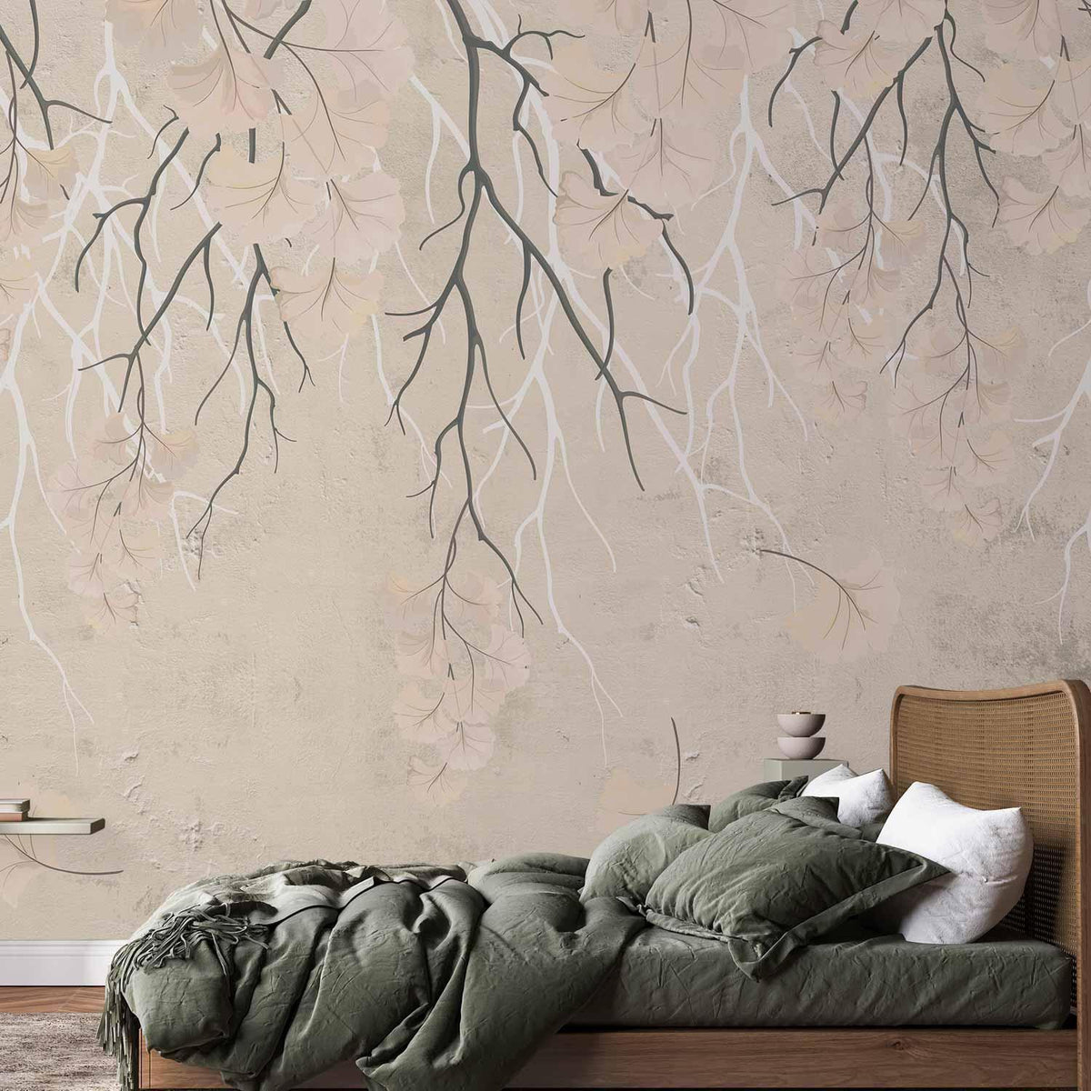 Fototapete - Abstract falling leaves - subtle nature motif with branches