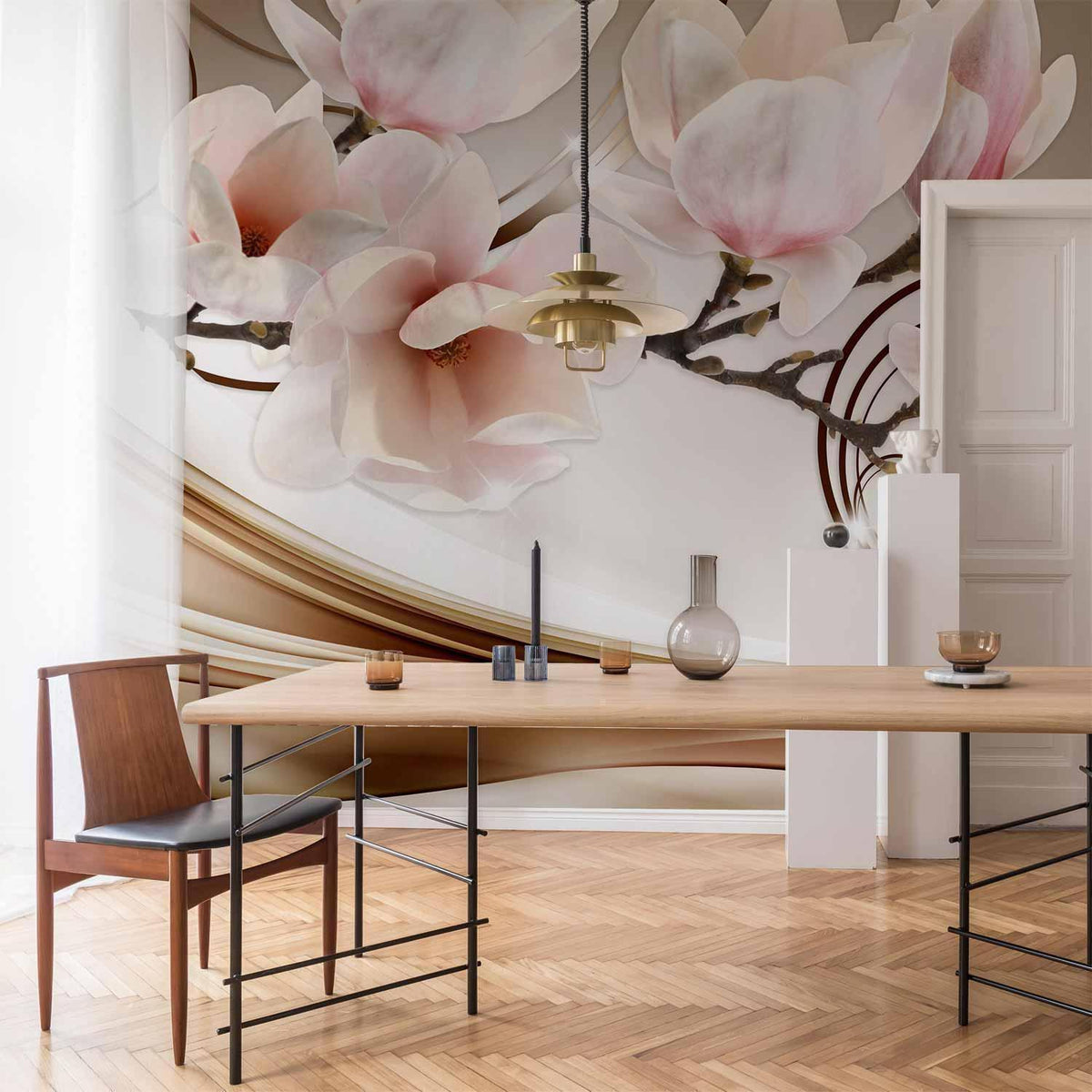 Fototapete Magnolienwellen – Fließende Magnolienblüten in sanften Tönen