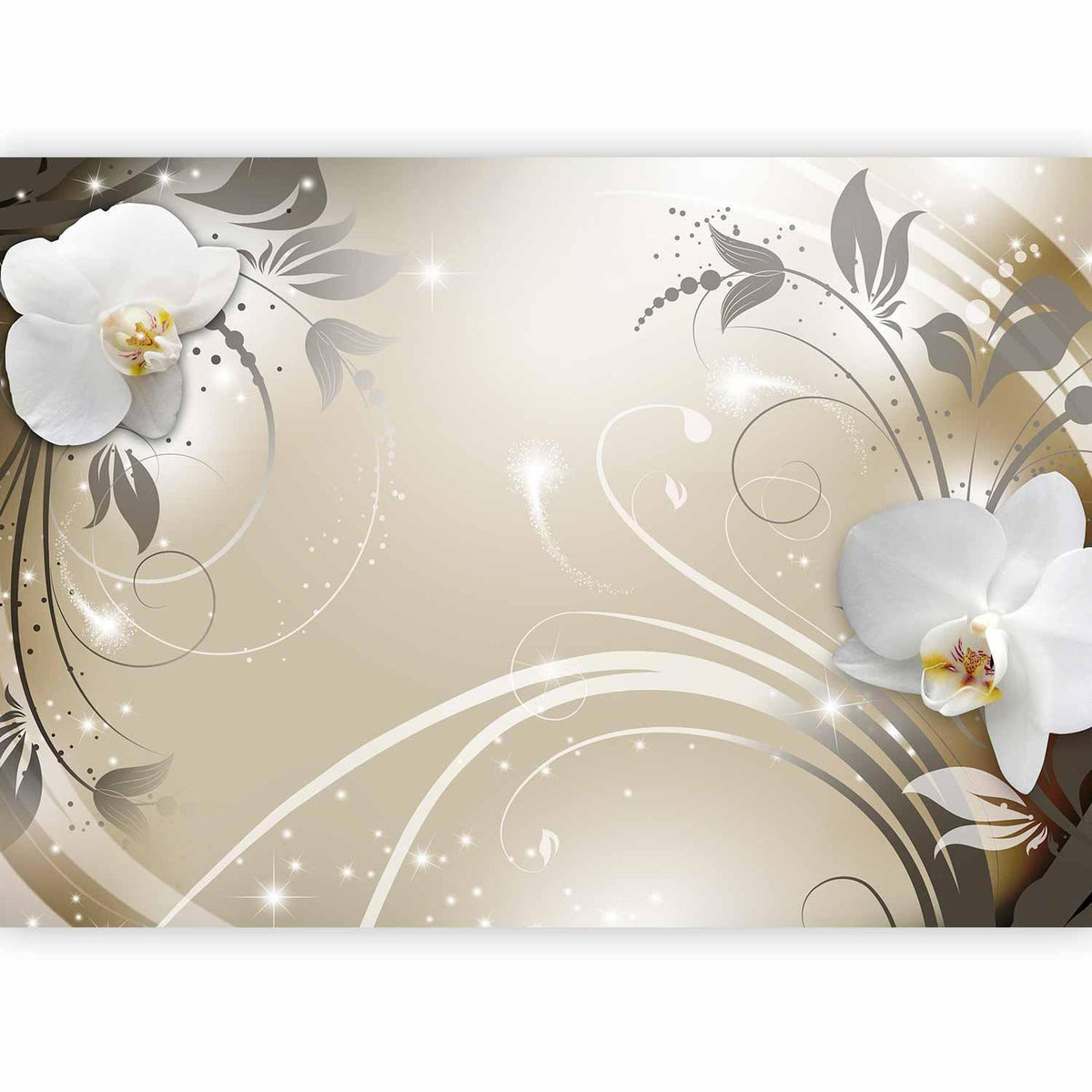 Fototapete Goldene Orchideen - Elegante Blütenpracht mit Goldakzenten